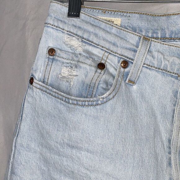 Levi's 501 Premium Denim Jeans Shout Out light wash raw hem size 27 x 26 - Picture 7 of 13